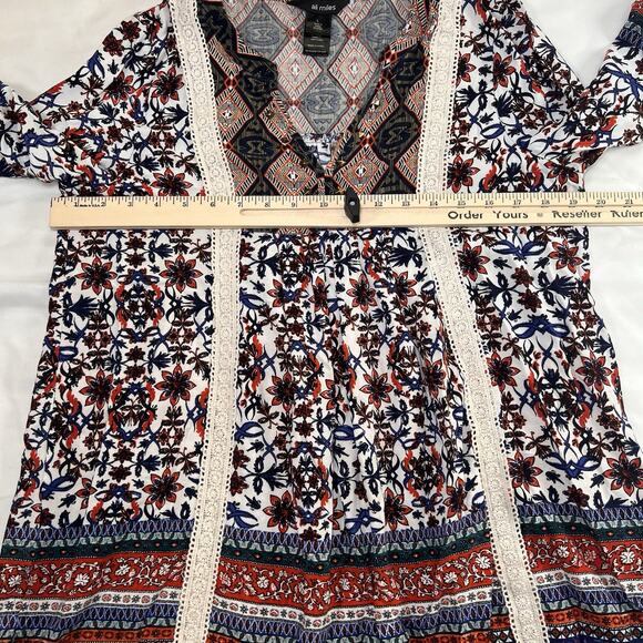 Ali Miles Shirt Size L Multicolor Floral Paisley Studded Boho Top Peasant Blouse - Picture 7 of 15